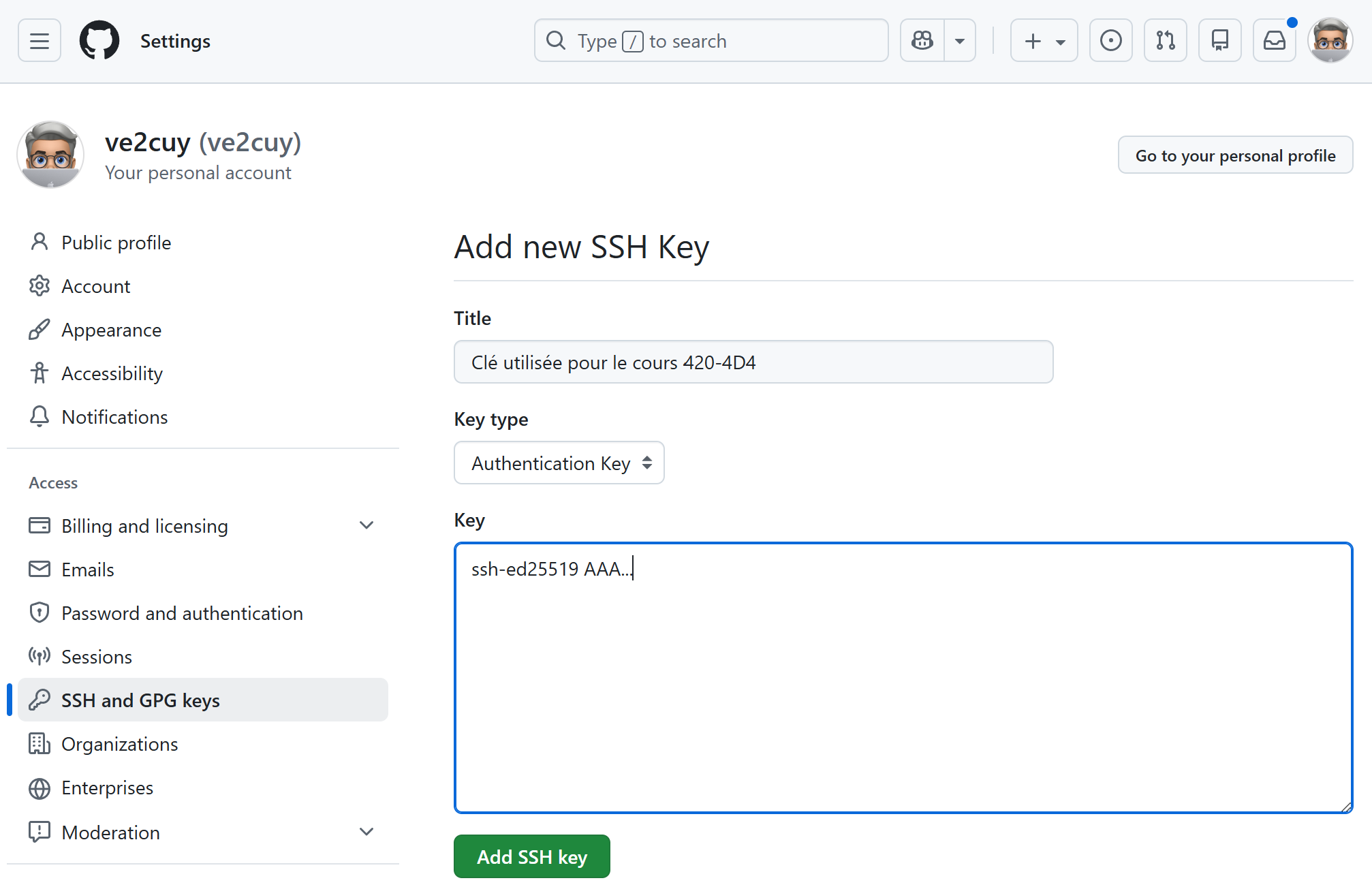 github ssh key